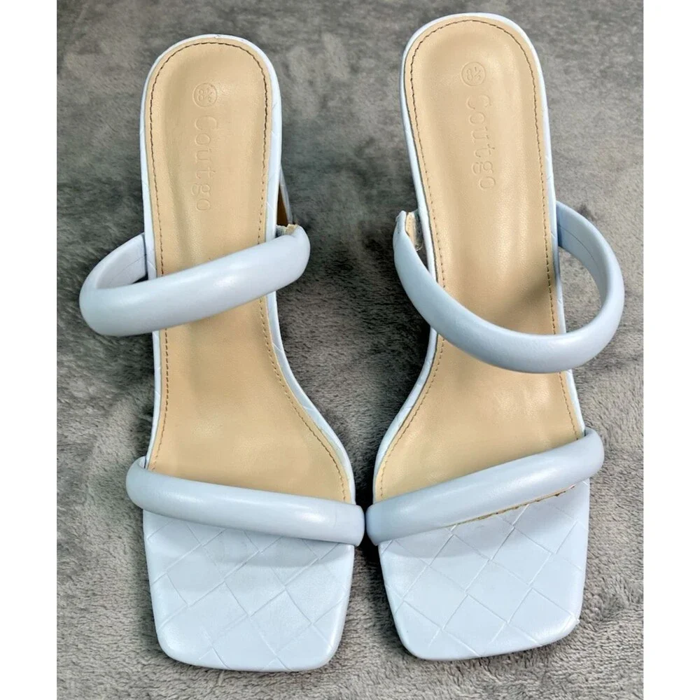 Coutgo womens baby blue platform block heel basket weave pattern sandals sz 8.5